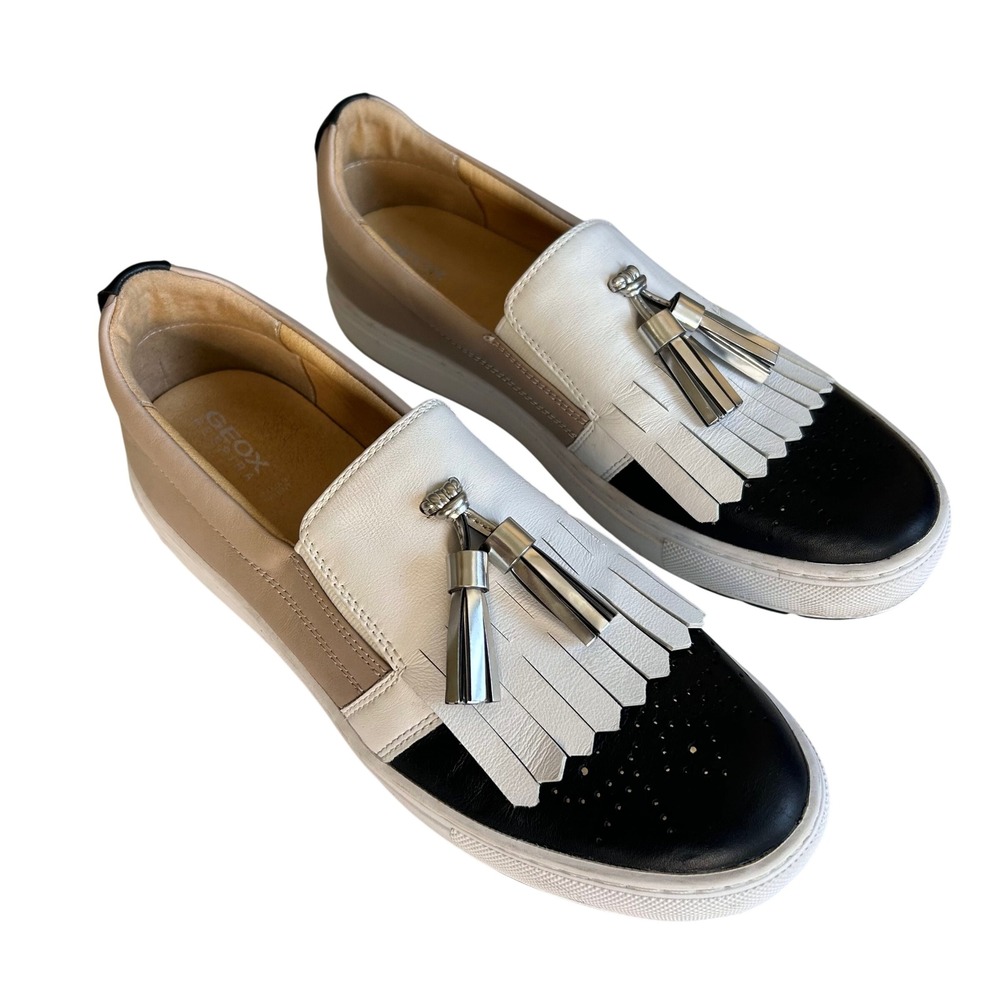 Geox Respira Sneakers Loafers Women's 10 40 Leather Kiltie Tassel Slip On Preppy